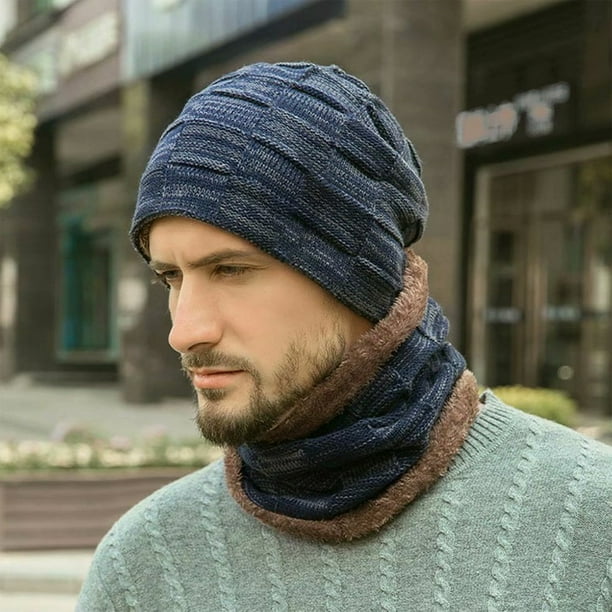 Men's Beanie Hat Scarf Set Neck Cover Winter Warm Fleece Knitted Thick Ski Cap, Men's Beanie Hat Scarf Set Neck Cover Winter Warm Fleece Knitted Thick Ski Cap,